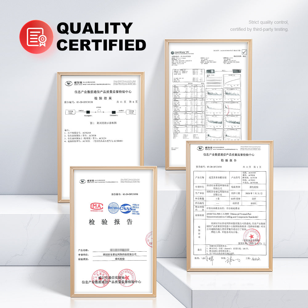 AMPCOM Cat5e Pass-Through Unshielded RJ45 Connector,Gold-Plated Contacts, 1.0mm Conductor Hole