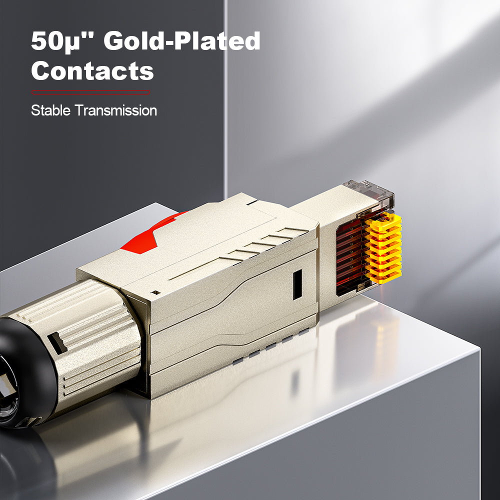 AMPCOM TW Cat7 Zinc-Alloy Shielded Tool-Free RJ45 Connector for 22-24 AWG Unshielded Ethernet Cable