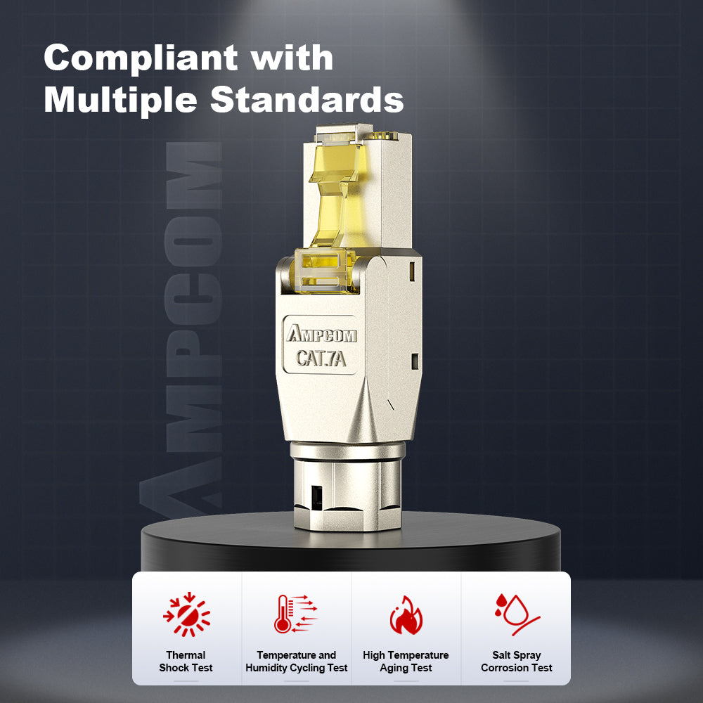 AMPCOM Cat7a Zinc-Alloy Shielded Tool-Free RJ45 Connector for 22-24 AWG Unshielded Ethernet Cable