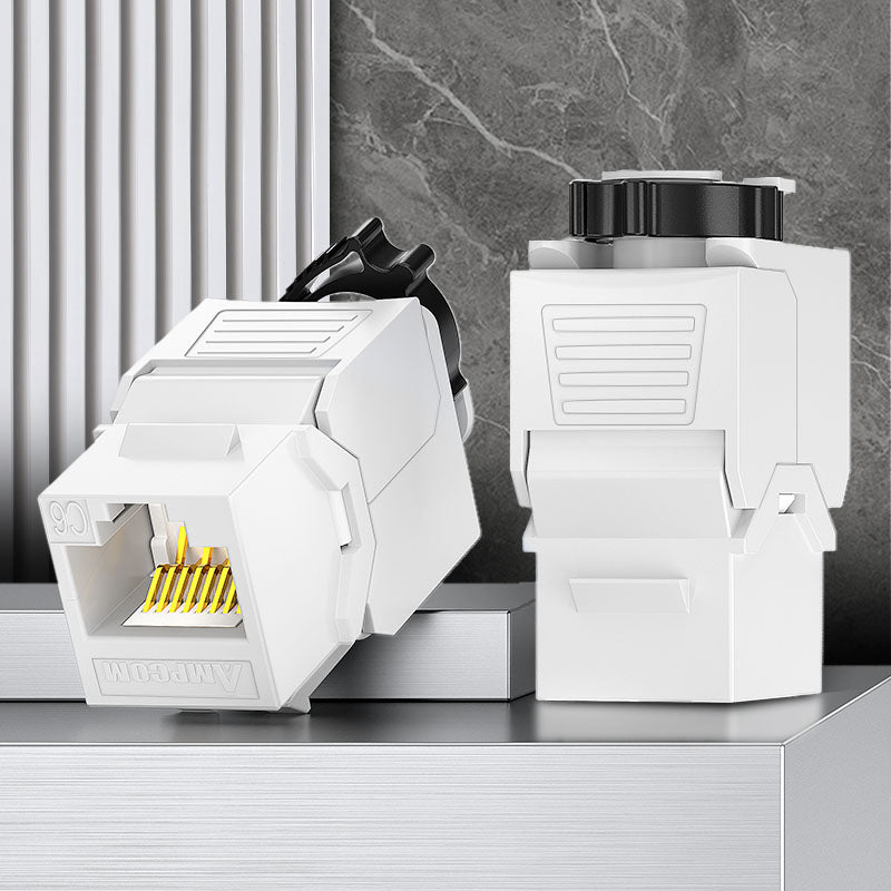 AMPCOM CAT6 Unshielded Tool-less Keystone Jack With Ratchet Lock Design, Black Shell