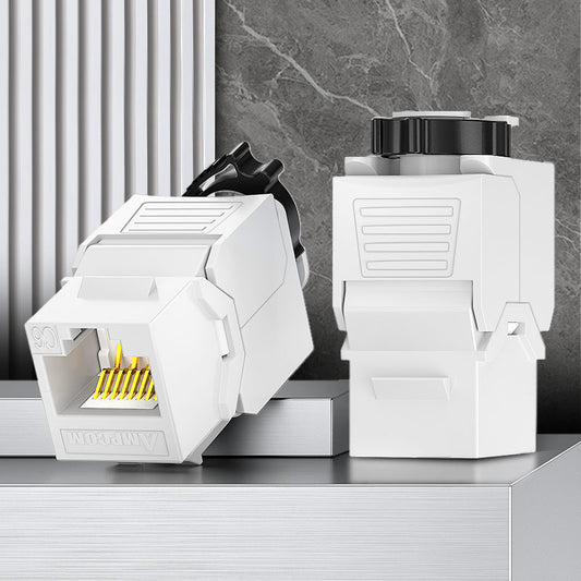 AMPCOM CAT6 Unshielded Tool-less Keystone Jack With Ratchet Lock Design, White Shell