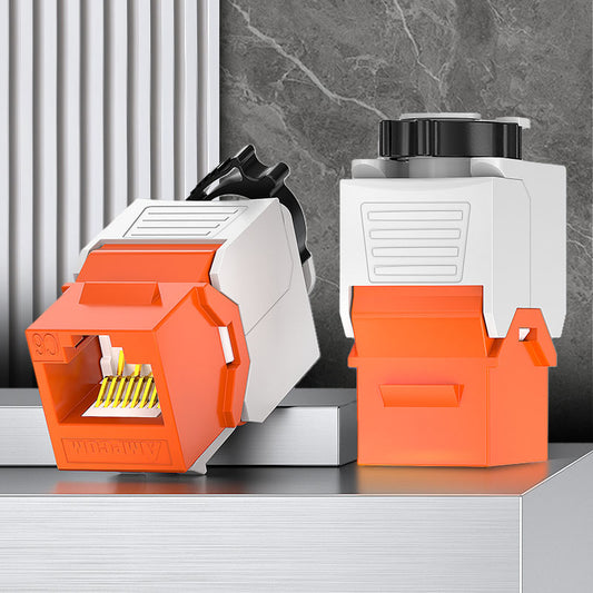 AMPCOM CAT6 Unshielded Tool-less Keystone Jack With Ratchet Lock Design, Orange Shell