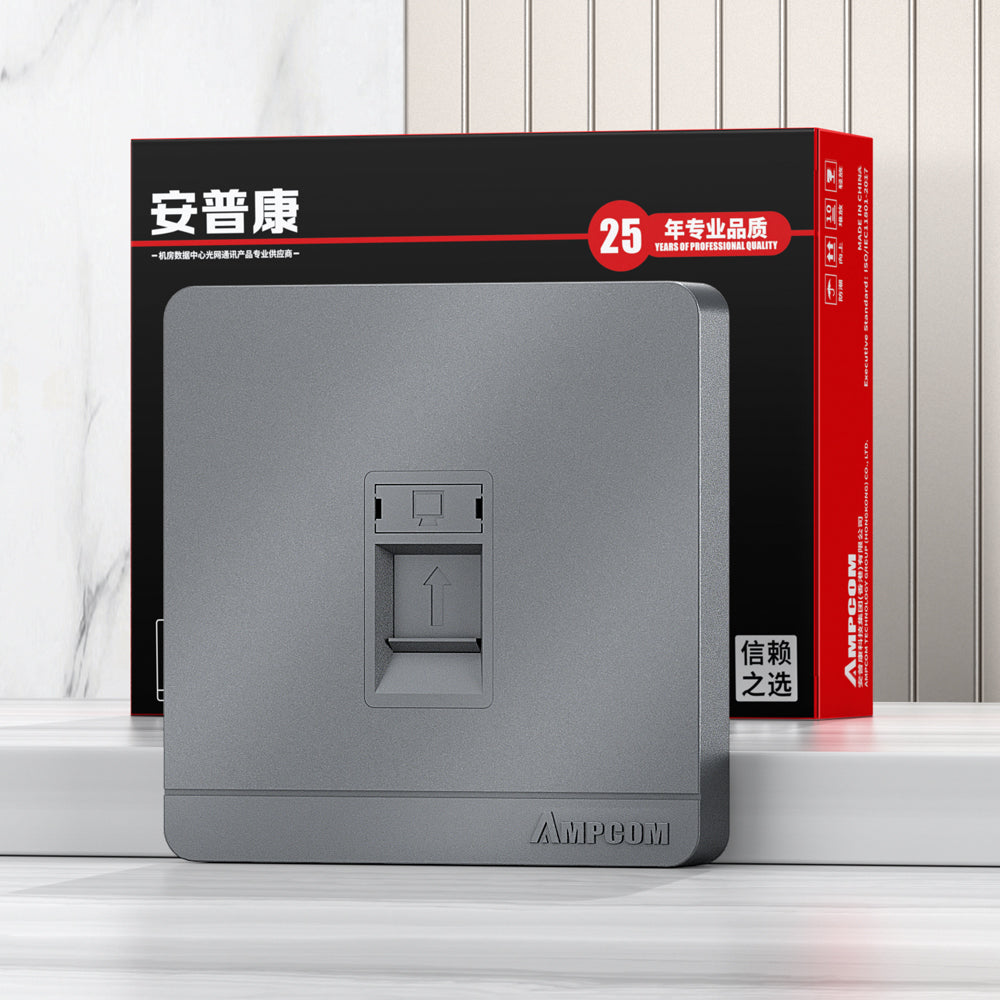 AMPCOM A86 1-port Network Faceplate, Full-screen Design With Dual-color Label, Keystone Module Compatible