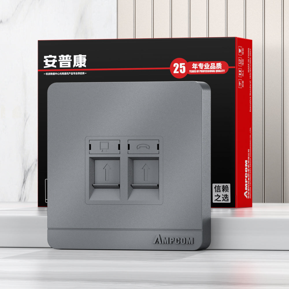 AMPCOM A86 1-port Network Faceplate, Full-screen Design With Dual-color Label, Keystone Module Compatible