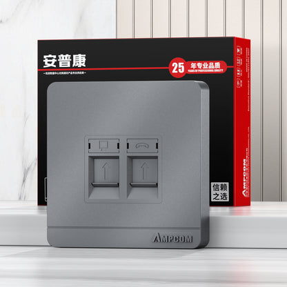 AMPCOM A86 1-port Network Faceplate, Full-screen Design With Dual-color Label, Keystone Module Compatible