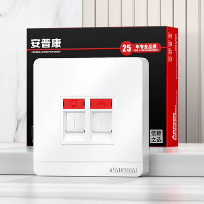 AMPCOM A86 1-port Network Faceplate, Full-screen Design With Dual-color Label, Keystone Module Compatible
