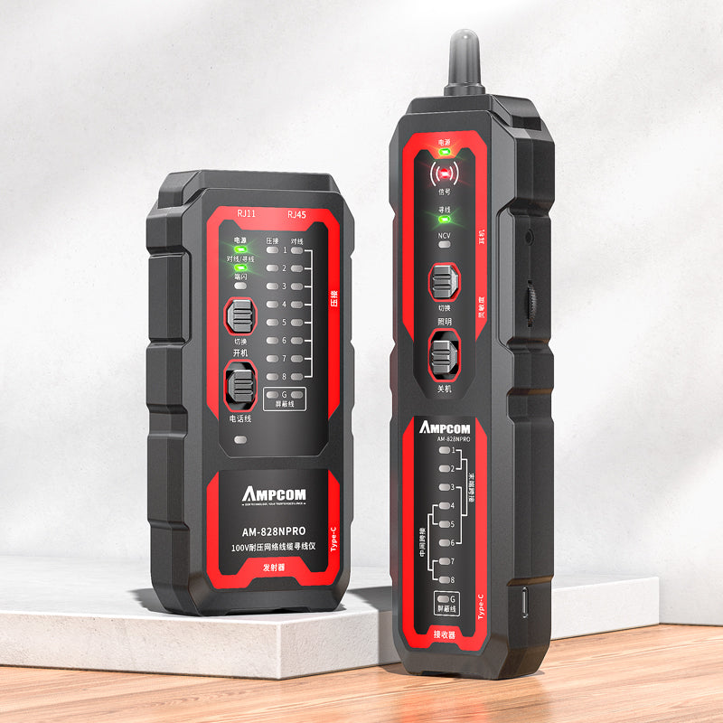 AMPCOM Interference Resistance Multifunction Network Cable Tracker, 100V Voltage Protection, Adjustable Sensitivity, Easy Trace-to-Test Switching, Electrode Detection
