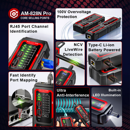 AMPCOM Interference Resistance Multifunction Network Cable Tracker, 100V Voltage Protection, Adjustable Sensitivity, Easy Trace-to-Test Switching, Electrode Detection