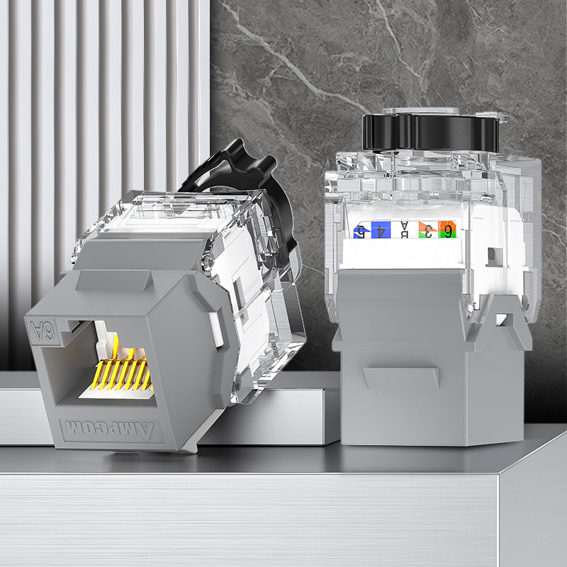 AMPCOM CAT6a Unshielded Tool-less Keystone Jack With Ratchet Lock Design, Black Shell