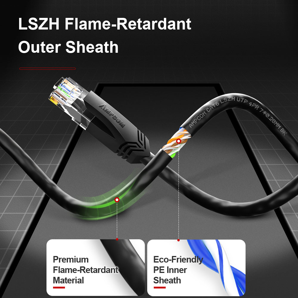 AMPCOM CAT6 UTP 24AWG LSZH Patch Cable for Data Center Cabling or Surveillance System Wiring