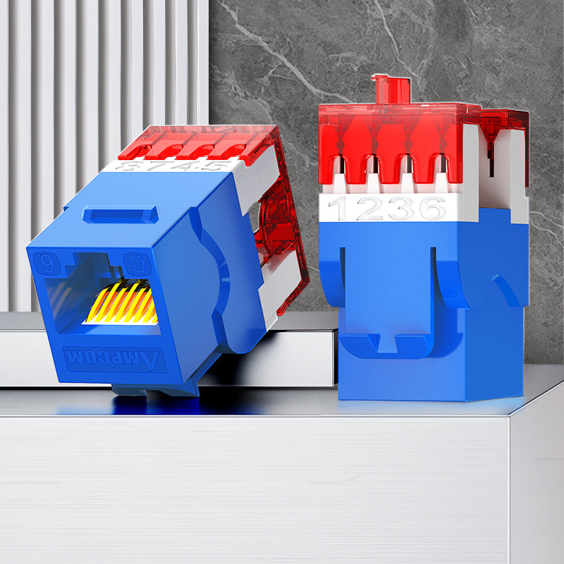 Conector Keystone AMPCOM CAT6 não blindado de 180° com encaixe por pressão para rede Ethernet, carcaça preta