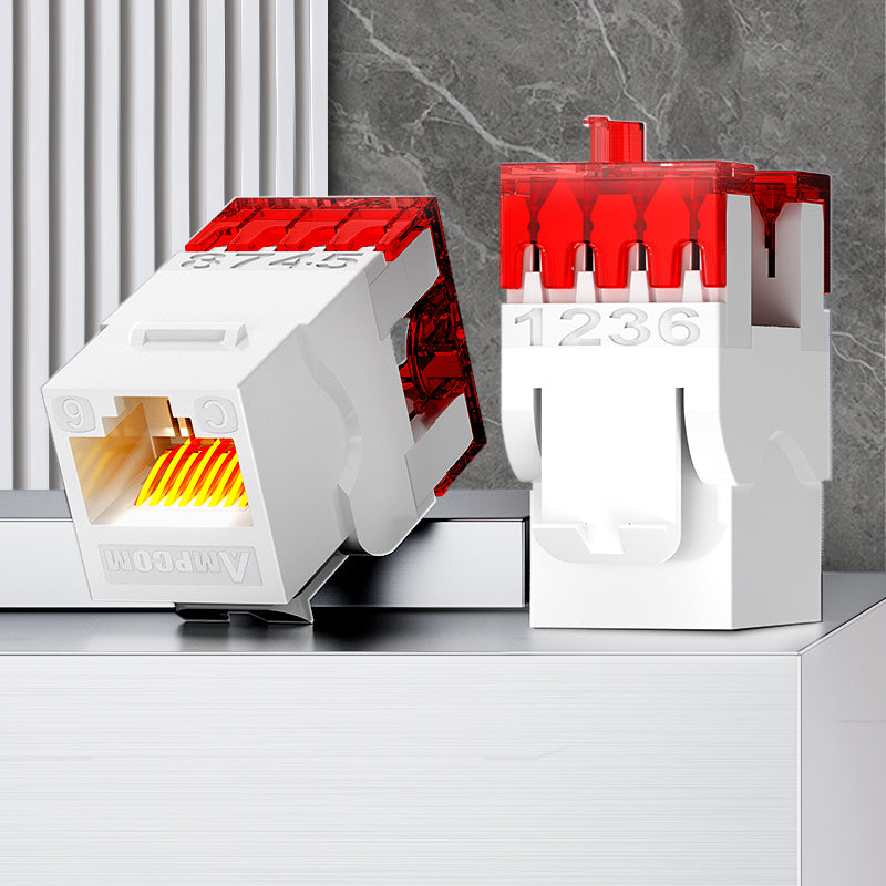 Conector Keystone AMPCOM CAT6 não blindado de 180° com encaixe por pressão para rede Ethernet, carcaça preta