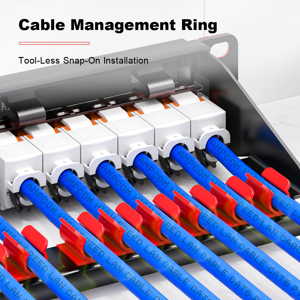 AMPCOM 1U 24-Port Modular Unshielded  Patch Panel, Toolless Keystone Jack, Front-Removable Panel Design, Reinforced Copper Ground Wire,19 Inch Rack Mount