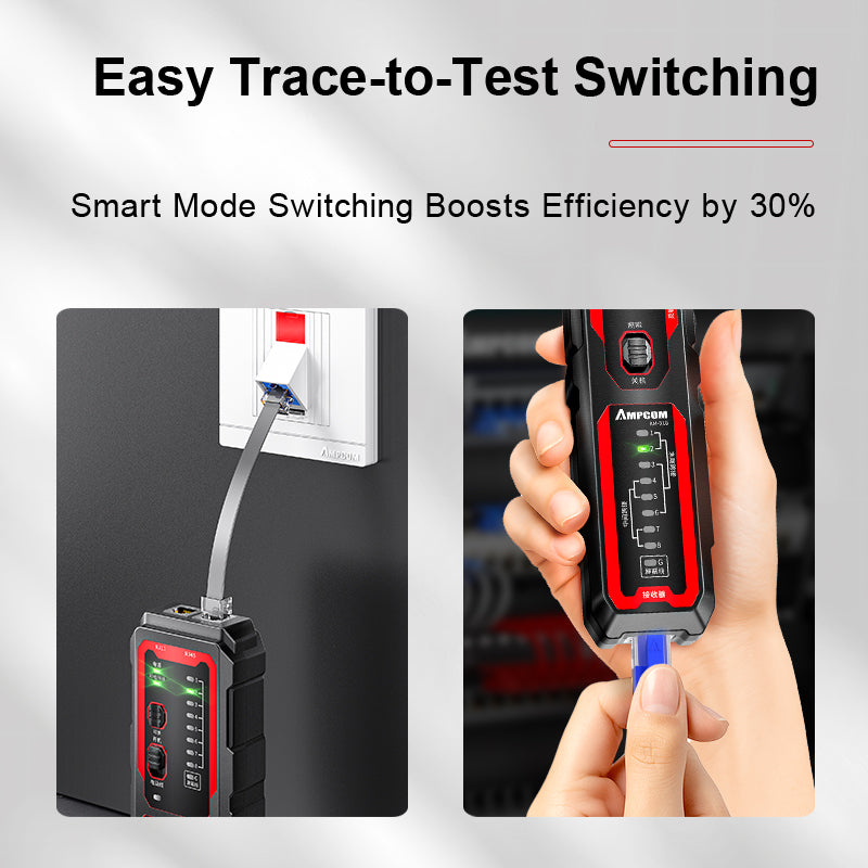 AMPCOM Interference Resistance Multifunction Network Cable Tracker, 100V Voltage Protection, Adjustable Sensitivity, Easy Trace-to-Test Switching, Electrode Detection