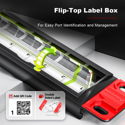 AMPCOM 1U 24‑Port Blank Patch Panel – SPCC Steel, Copper Ground Wire, Foldable Rear Cable Manager