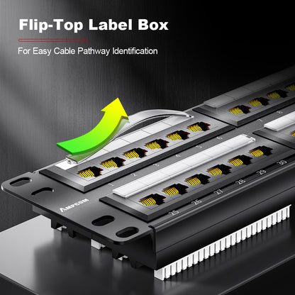 AMPCOM Economy 2U 48-Port Unshielded Patch Panel, 19-inch Rack Mount with Cable Management Rings