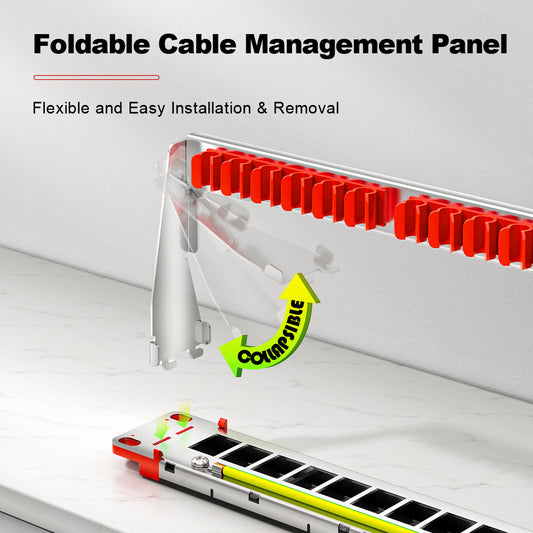 AMPCOM 1U 24‑Port Blank Patch Panel – SPCC Steel, Copper Ground Wire, Foldable Rear Cable Manager