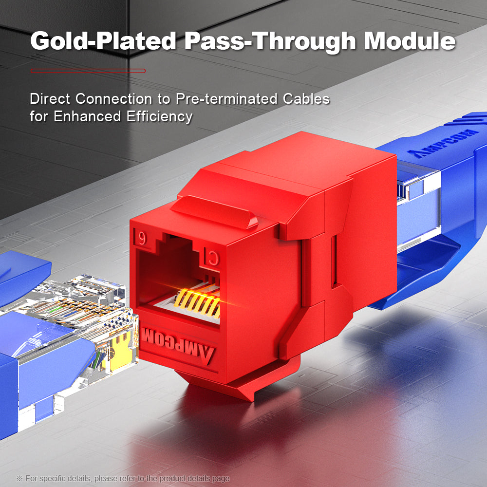 AMPCOM 1U 24-Port Unshielded Pass-Through Modular Patch Panel, 19-inch Rack Mount with Cable Management Rings