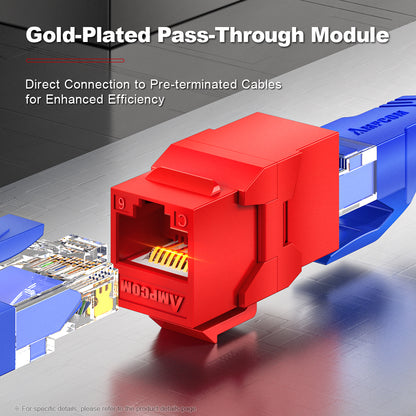AMPCOM 1U 24-Port Unshielded Pass-Through Modular Patch Panel, 19-inch Rack Mount with Cable Management Rings