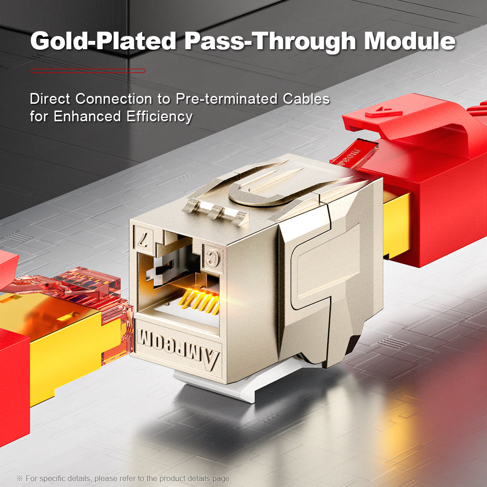 AMPCOM 0.5U 24-Port Shielded Pass-Through Modular Patch Panel, 19-inch Rack Mount with Cable Management Rings