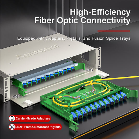 AMPCOM 144-Port Optical Distribution Frame (ODF), OM2 Singlemode Fiber Patch Panel with SC Couplers & Pigtails