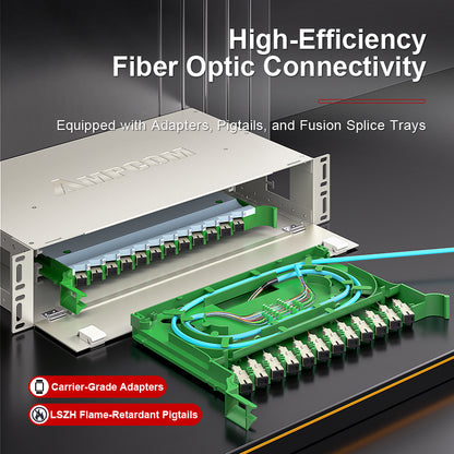 AMPCOM 96-Port Optical Distribution Frame (ODF), Multimode Fiber Patch Panel with SC Couplers & Pigtails