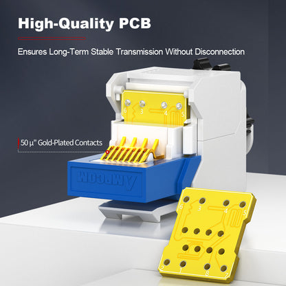 AMPCOM CAT6a Unshielded Tool-less Keystone Jack With Ratchet Lock Design, Black Shell