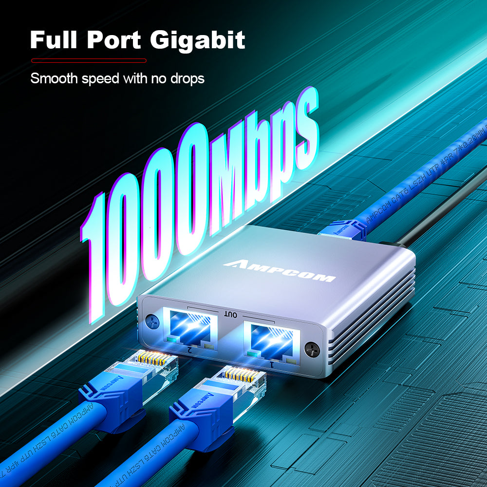  Divisor de cabo de rede AMPCOM 1 para 2 RJ45 