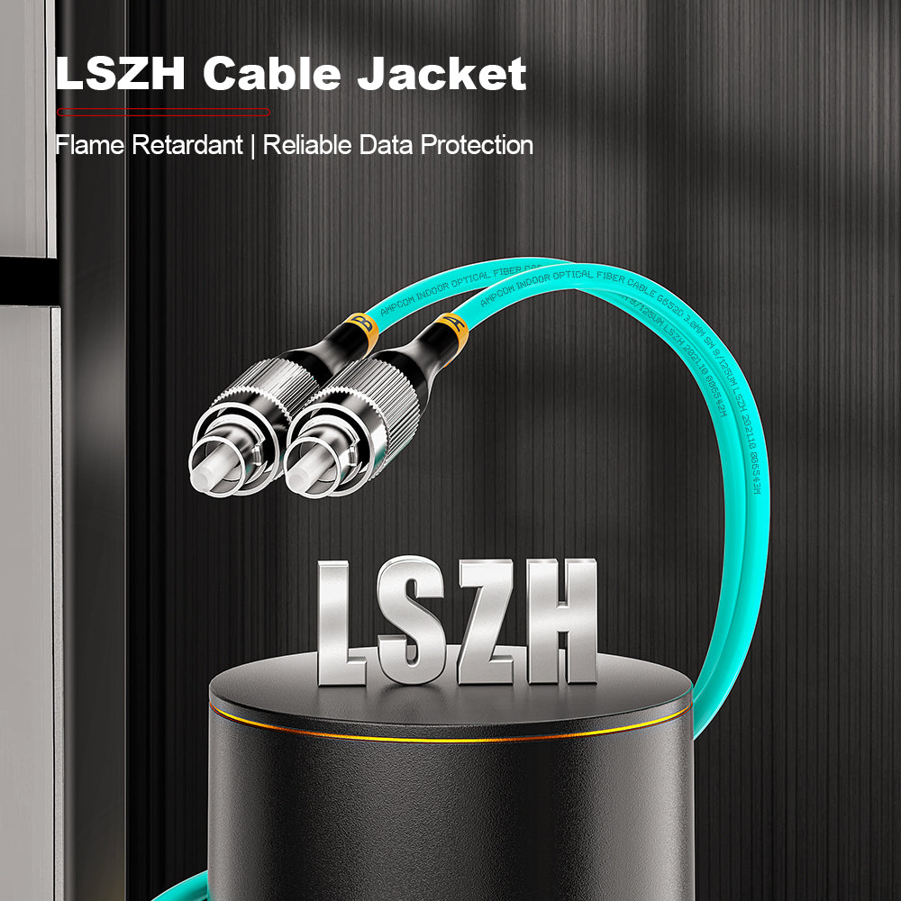 AMPCOM OM3 50/125μm FC to FC Multimode Duplex Fiber Optic Cord, LSZH 2.0mm Jacket