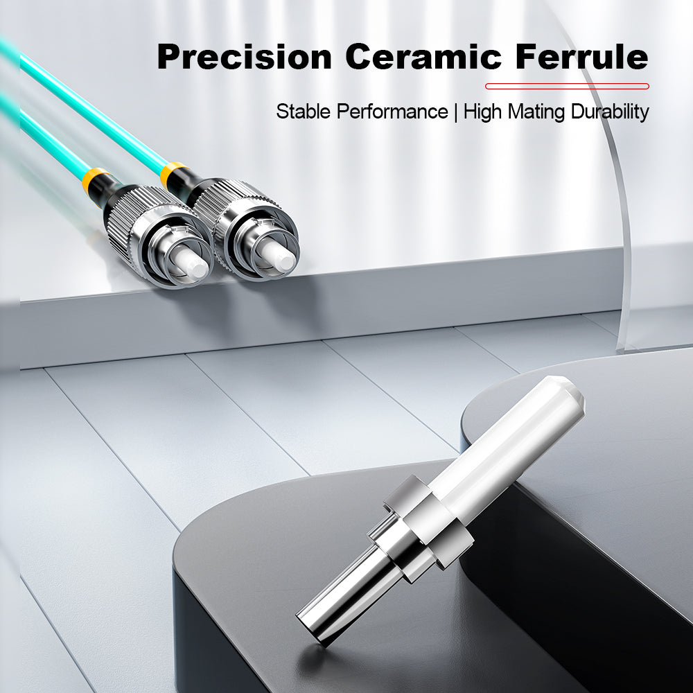 AMPCOM OM3 50/125μm FC to FC Multimode Duplex Fiber Optic Cord, LSZH 2.0mm Jacket