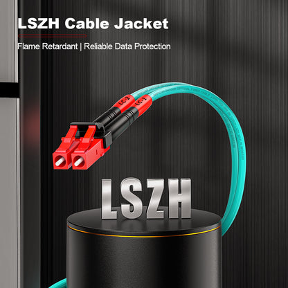 AMPCOM 50/125μm 100Gbps OM3 LC to LC Multimode Duplex Fiber Optic Cord, 2.0mm Jacket