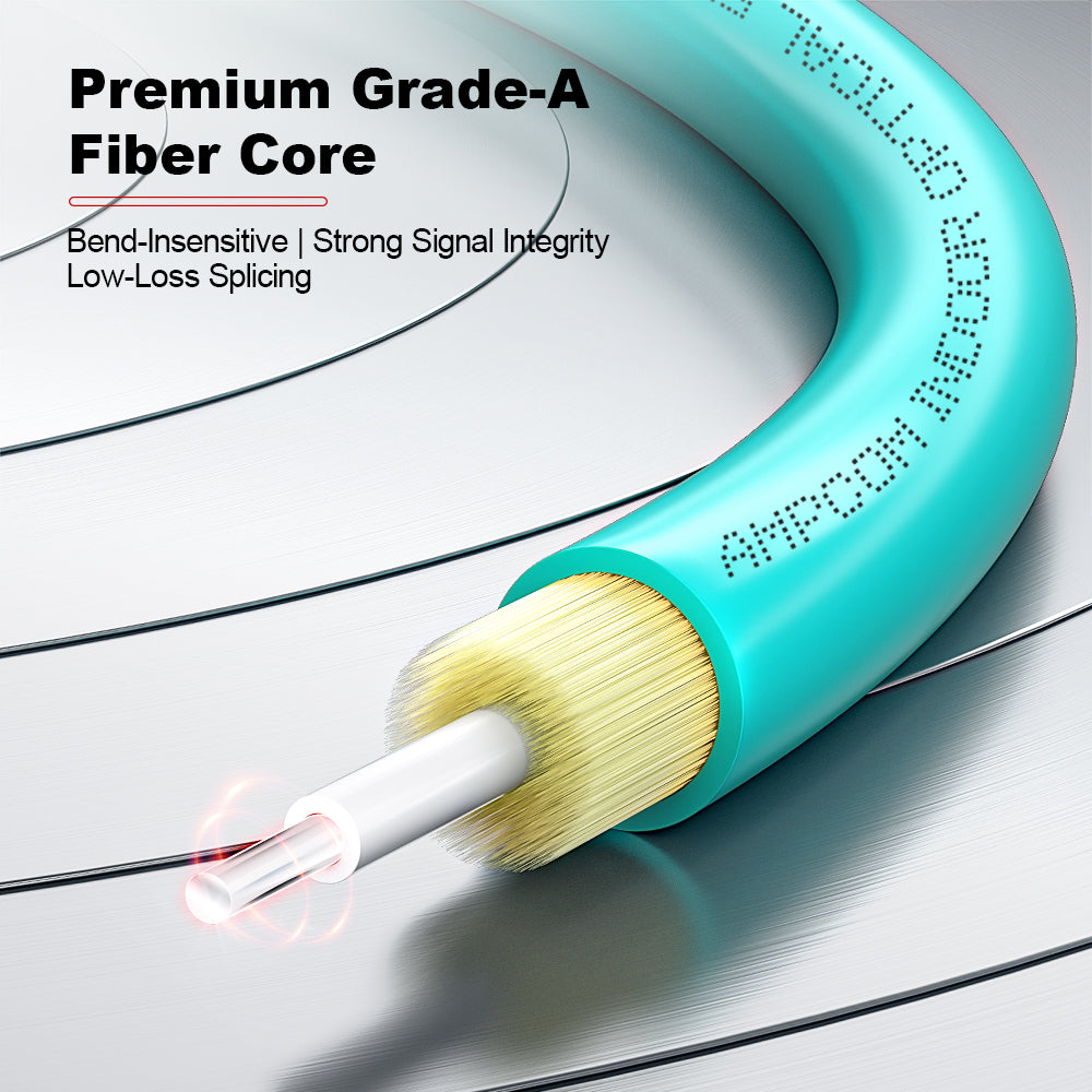 AMPCOM 50/125μm 100Gbps OM3 LC to LC Multimode Duplex Fiber Optic Cord, 2.0mm Jacket