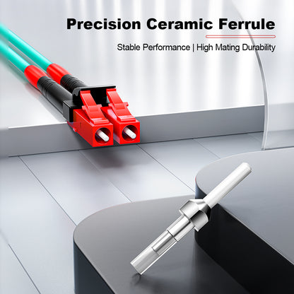 AMPCOM 50/125μm 100Gbps OM3 LC to LC Multimode Duplex Fiber Optic Cord, 2.0mm Jacket