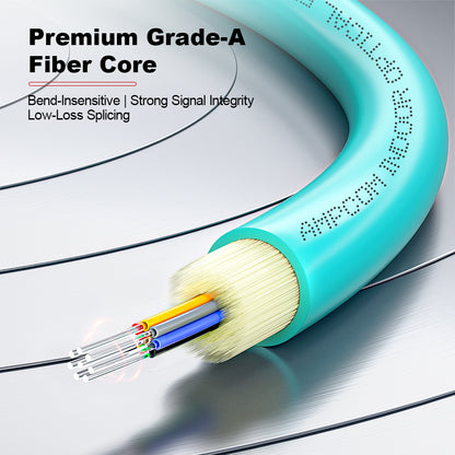 AMPCOM MPO-12 Harness, Multimode OM3 50/125µm 12 Fibers Optic Cable, MPO UPC (Female) to 12 x FC UPC, Aqua LSZH Jacket