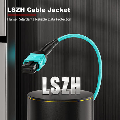 AMPCOM MPO-8 Harness, Multimode OM3 50/125µm 8 Fibers Optic Cable, MPO UPC (Female) to 4 x LC UPC Duplex, Aqua LSZH Jacket