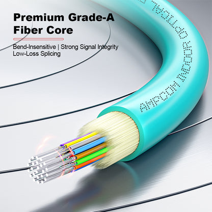 AMPCOM MPO-8 Jumper, Multimode OM3 50/125µm 8 Fibers Optic Cable, MPO UPC (Female) to MPO UPC (Female), Aqua LSZH Jacket