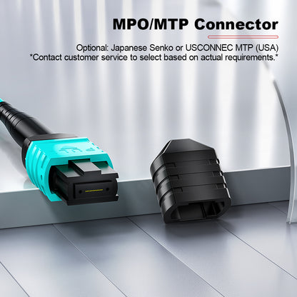 AMPCOM MPO-8 Jumper, Multimode OM3 50/125µm 8 Fibers Optic Cable, MPO UPC (Female) to MPO UPC (Female), Aqua LSZH Jacket