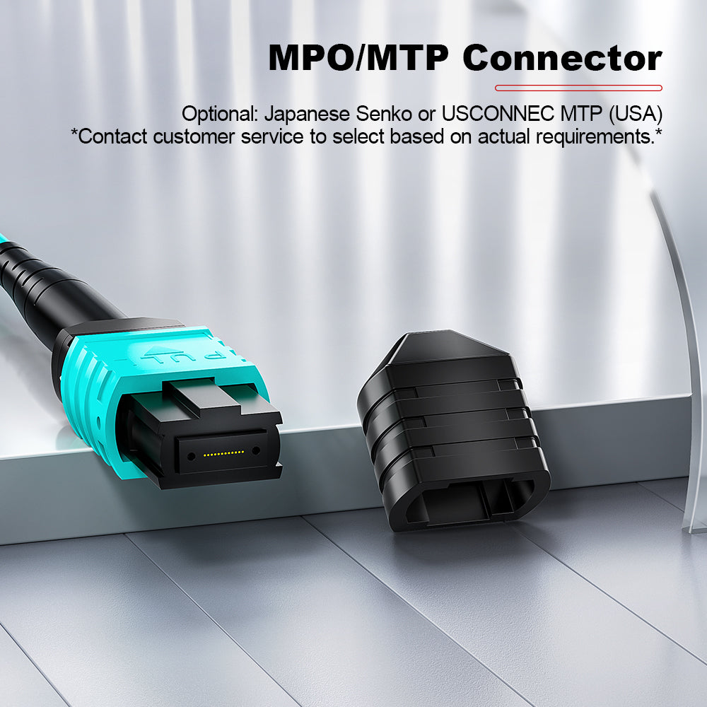 AMPCOM MPO-12 Jumper, Multimode OM3 50/125µm 12 Fibers Optic Cable, MPO UPC (Female) to MPO UPC (Female), Aqua LSZH Jacket