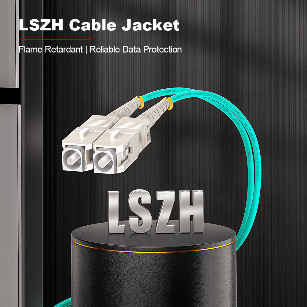 AMPCOM OM3 50/125μm SC to SC Multimode Duplex Fiber Optic Cord, LSZH 2.0mm Jacket