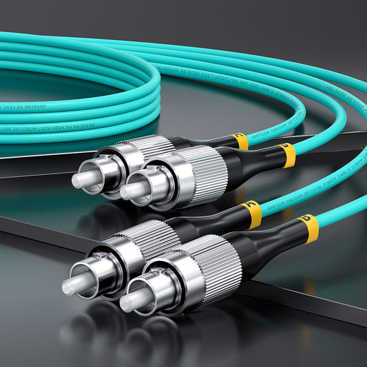 AMPCOM OM3 50/125μm FC to FC Multimode Duplex Fiber Optic Cord, LSZH 2.0mm Jacket