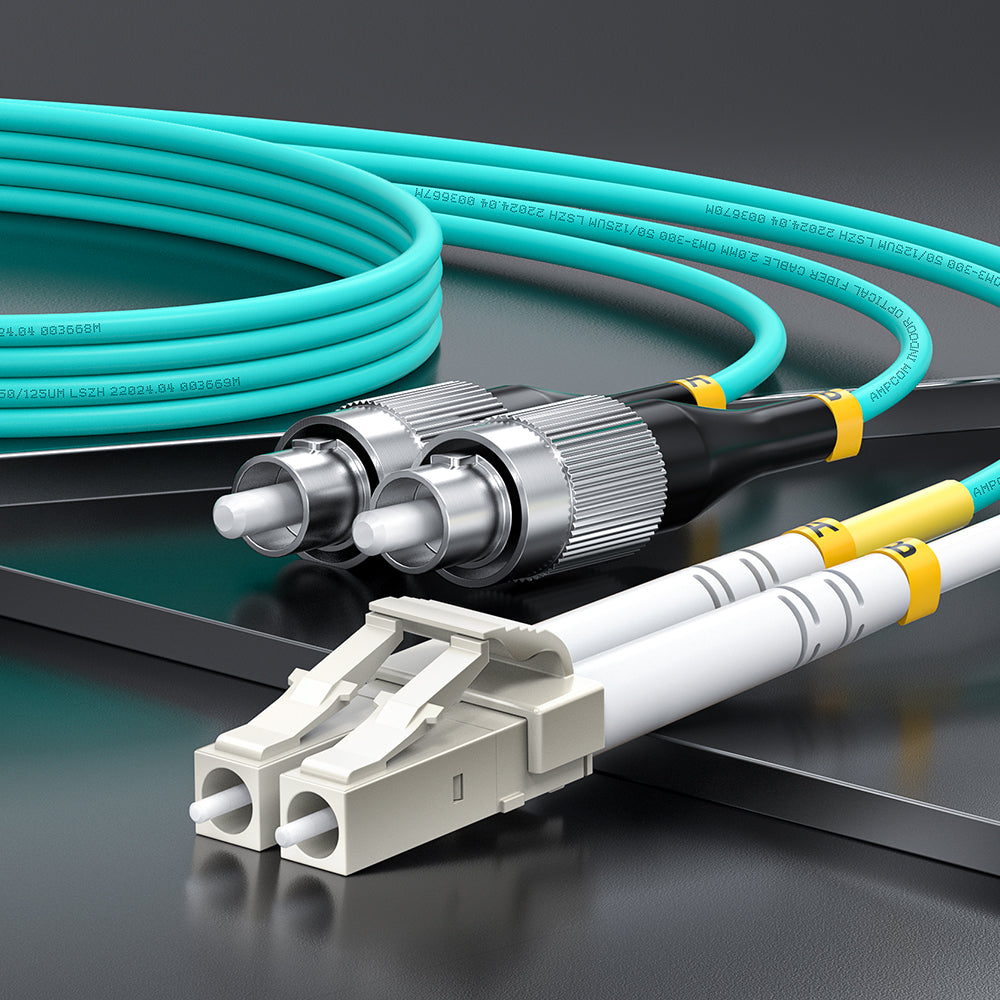 AMPCOM 50/125μm 100Gbps OM3 LC to SC Multimode Duplex Fiber Optic Cord, 2.0mm Jacket