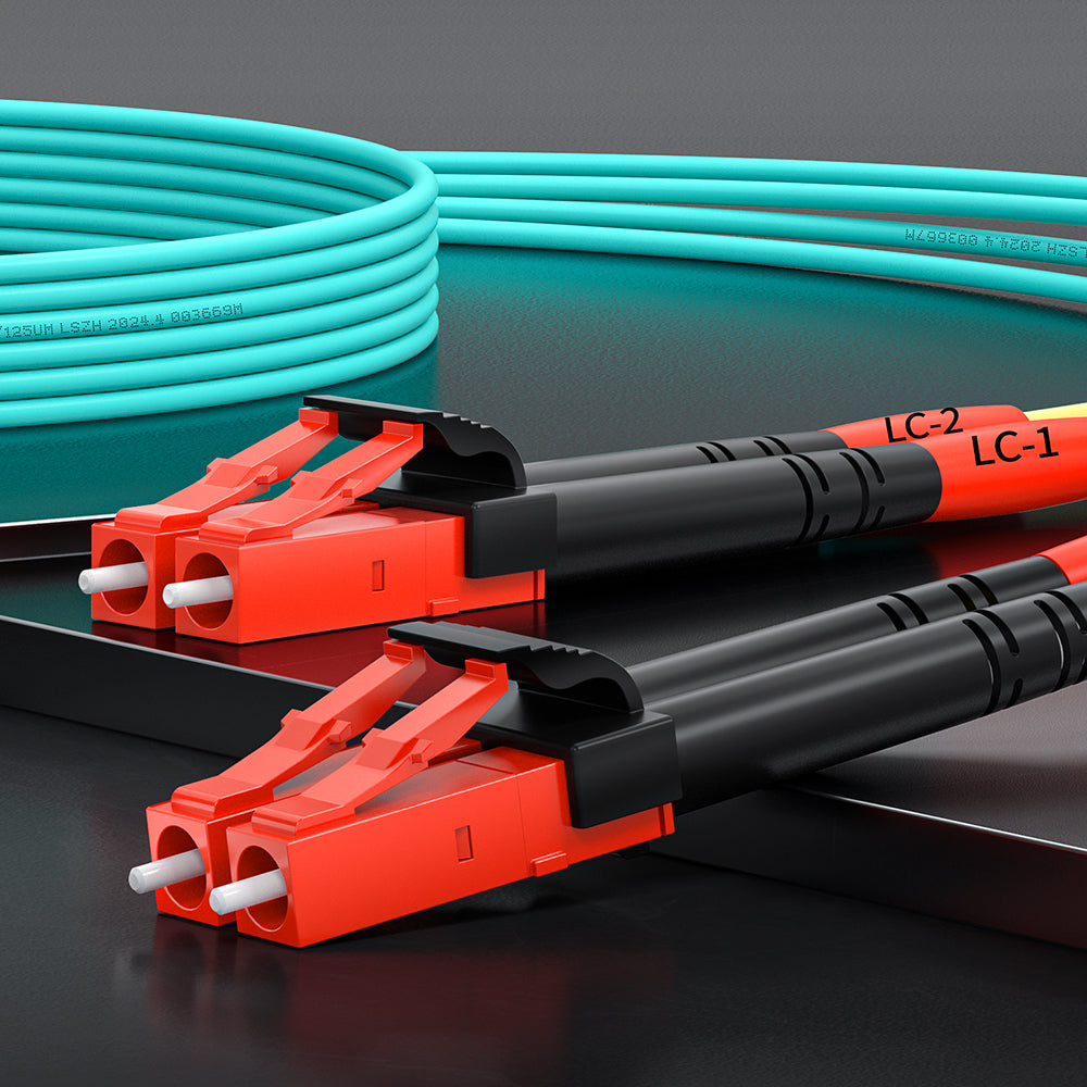 AMPCOM 50/125μm 100Gbps OM3 LC to FC Multimode Duplex Fiber Optic Cord, 2.0mm Jacket