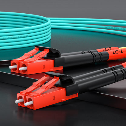 AMPCOM 50/125μm 100Gbps OM3 LC to FC Multimode Duplex Fiber Optic Cord, 2.0mm Jacket