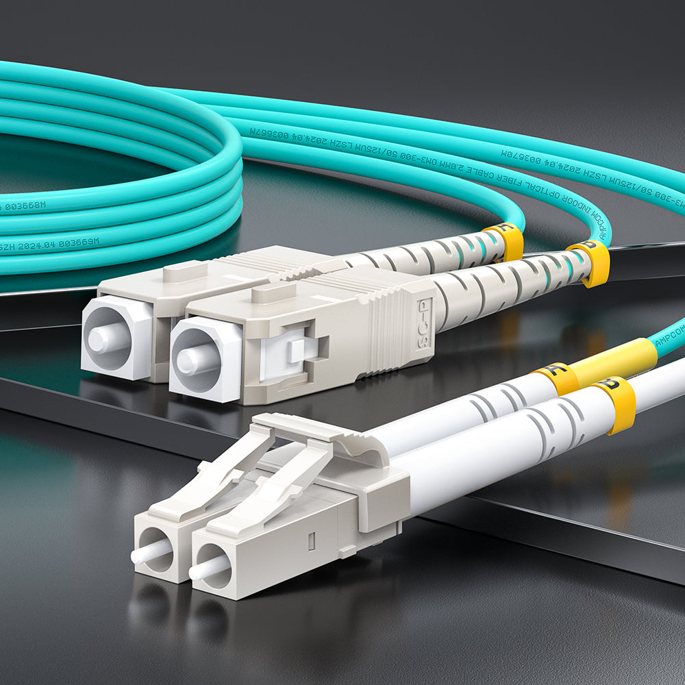 AMPCOM 50/125μm 100Gbps OM3 LC to LC Multimode Duplex Fiber Optic Cord, 2.0mm Jacket