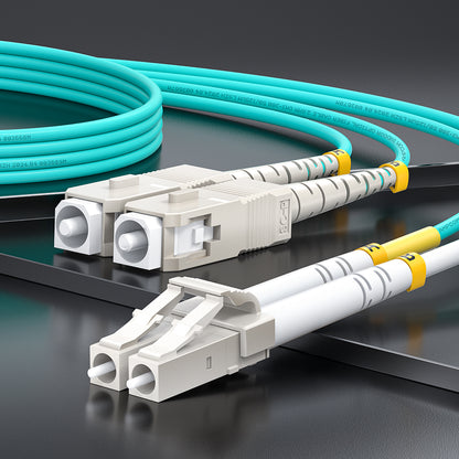 AMPCOM 50/125μm 100Gbps OM3 LC to LC Multimode Duplex Fiber Optic Cord, 2.0mm Jacket