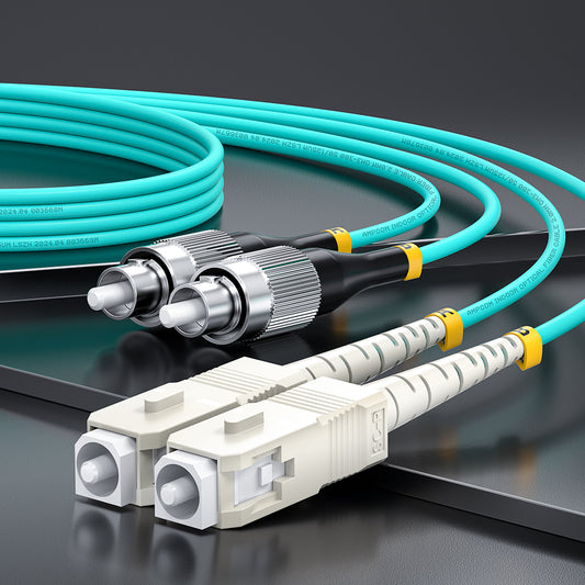 AMPCOM OM3 50/125μm SC to FC Multimode Duplex Fiber Optic Cord, LSZH 2.0mm Jacket