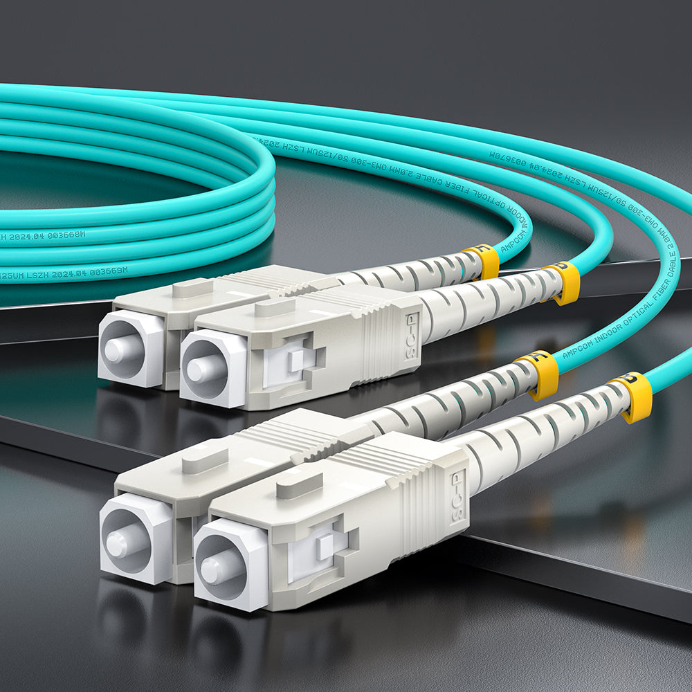 AMPCOM OM3 50/125μm SC to SC Multimode Duplex Fiber Optic Cord, LSZH 2.0mm Jacket
