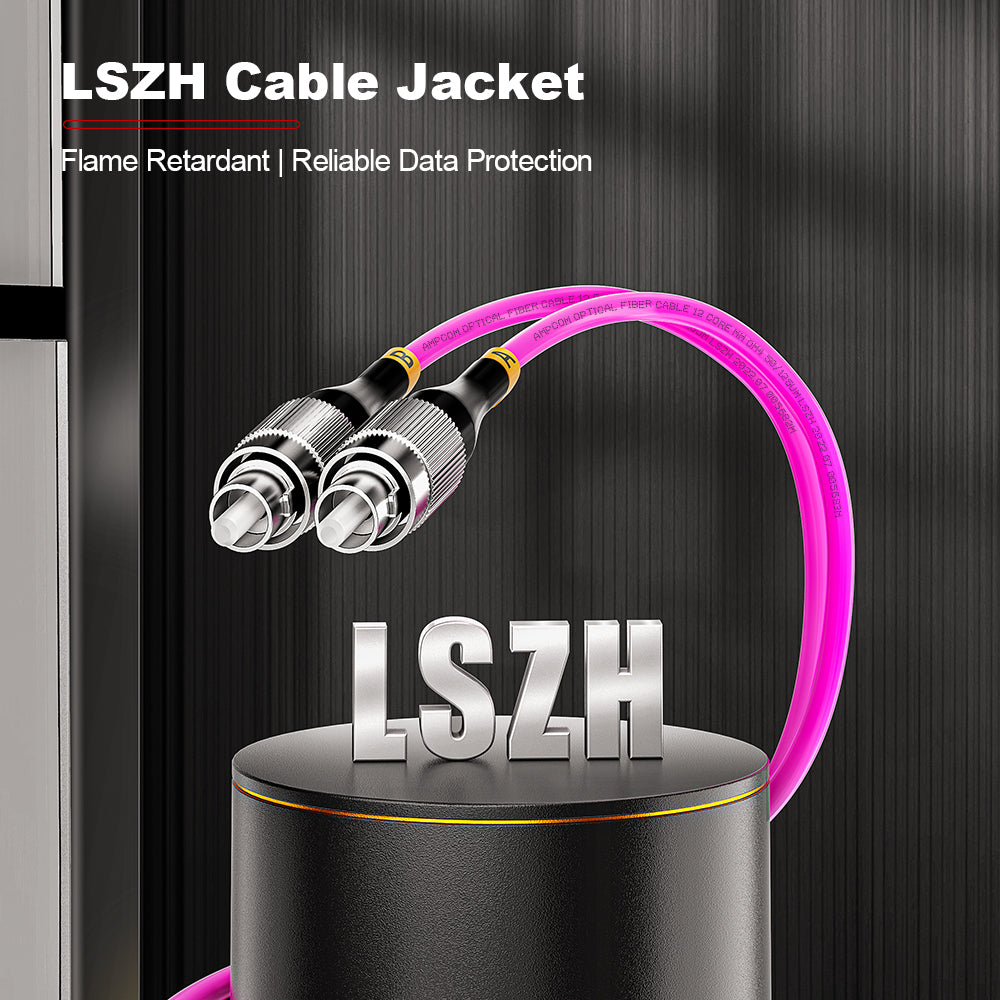 AMPCOM OM4 50/125μm FC to SC Multimode Duplex Fiber Patch Cable, LSZH 2.0mm Jacket