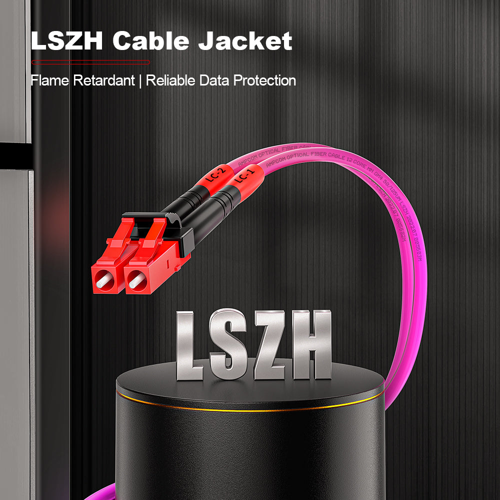 AMPCOM OM4 50/125μm LC to LC Multimode Duplex Fiber Patch Cable, LSZH 2.0mm Jacket