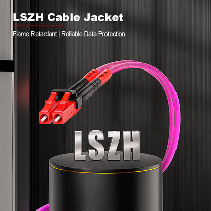 AMPCOM OM4 50/125μm LC to LC Multimode Duplex Fiber Patch Cable, LSZH 2.0mm Jacket